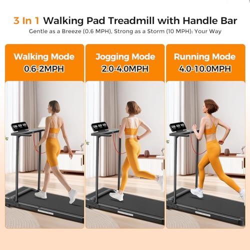 POTUPUS Walking Pad with Handle Bar and Incline, 3.0HP Under Desk Treadmill for Home Small Space, 0.6-7.6MPH Portable Walk...