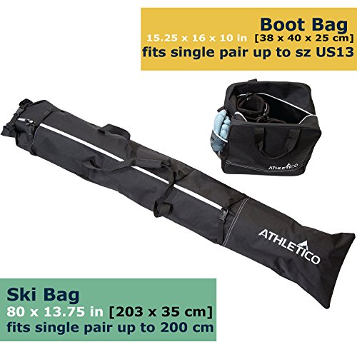 Athletico Ski Bag and Ski Boot Bag Combo - Ski Bags for Air Travel - Unpadded Snow Ski Bags Fit Skis Up to 200cm - For Me...