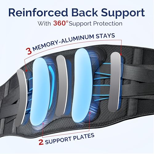 FEATOL Lower Back Brace with 5 Reinforced Stays for Women and Men, Adjustable Snug-Fit Lumbar Support Belt for Work, Size ...