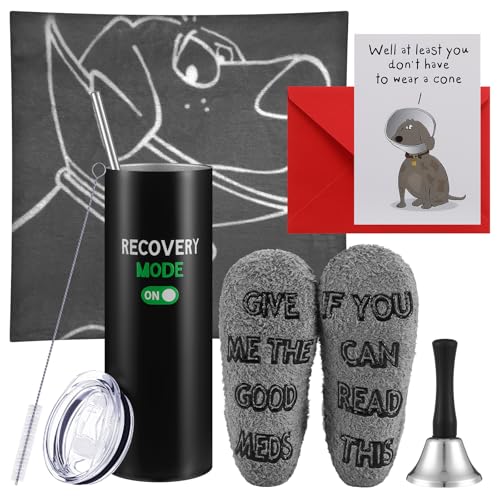 Patelai 6 Pcs Funny Get Well Soon Gifts 20oz Hospital Mug Fuzzy Recovery Cotton Socks Silver Steel Tea Hand Bell Throw Bla...