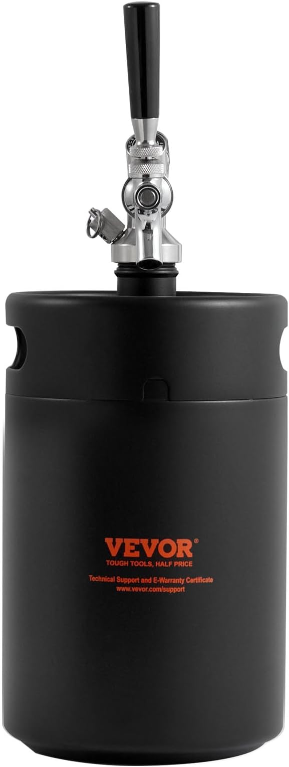 Beer Growler Tap System, 170Oz 5L Mini Keg, 304 Stainless Steel Pressurized Beer Growler, Keg Growler with Pressure Display, CO2 Regulator Faucet, Leak-Proof Ring For Draft, Homebrew, Craft Beer