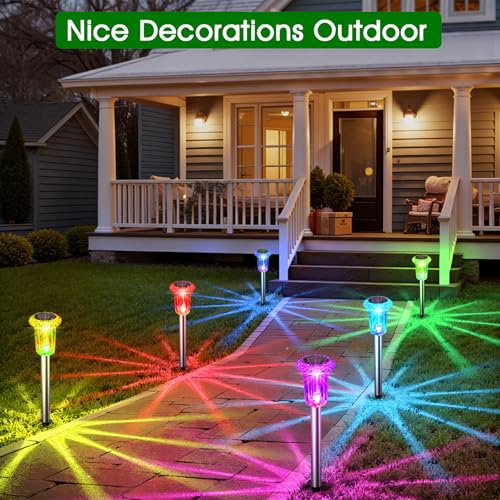 Eyrosa Solar Outdoor Lights, 10 Pack Solar Pathway Lights Outdoor Waterproof, Stainless Steel Stake Lighting for Garden Ya...