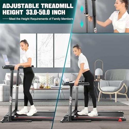 Treadmill with Desk Workstation & Adjustable Height, 450 lbs Weight Capacity, Folding Treadmill with 5%/15% Incline, Bluet...