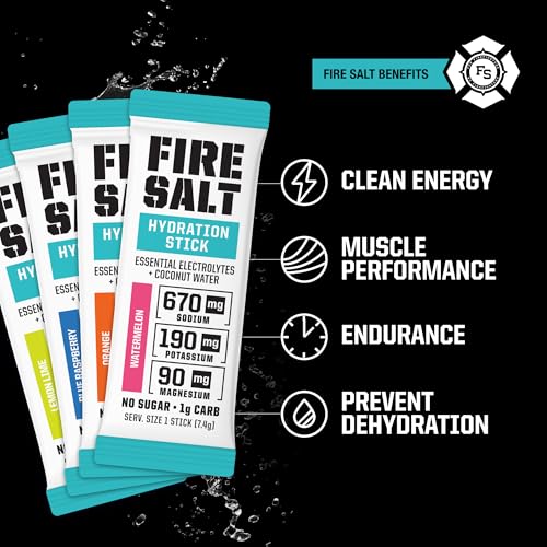 Fire Science Fire Salt Hydration Sticks, Electrolytes & Coconut Water, Hydration Drink Mix with Magnesium, Potassium & Sod...