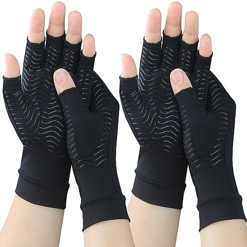 TIZHJOZI 2 Pairs Copper Arthritis Compression Gloves for Rheumatoid, Osteoarthritis, Carpal Tunnel Pain Relief, Compressio...