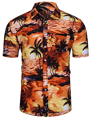 TUNEVUSE Mens Hawaiian Short Sleeve Shirt Suits Flower Print Suits Tropical 2PC Sets Button Down Shirts and Shorts Outfit