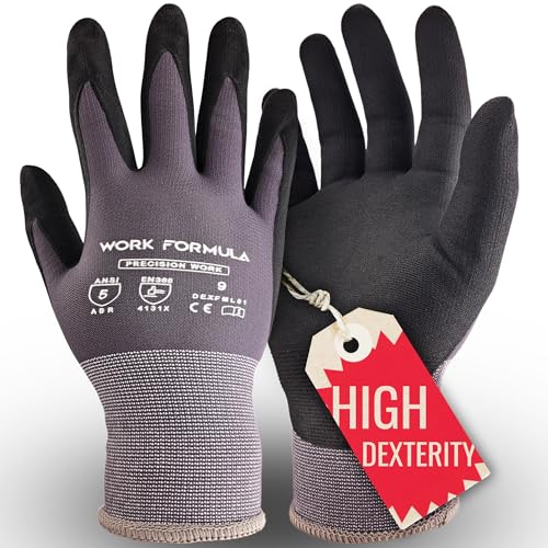 WORK FORMULA High Dexterity Grip Gloves, 5/10 Pack, ANSI Abrasion Level 5, Unisex, XS-3XL