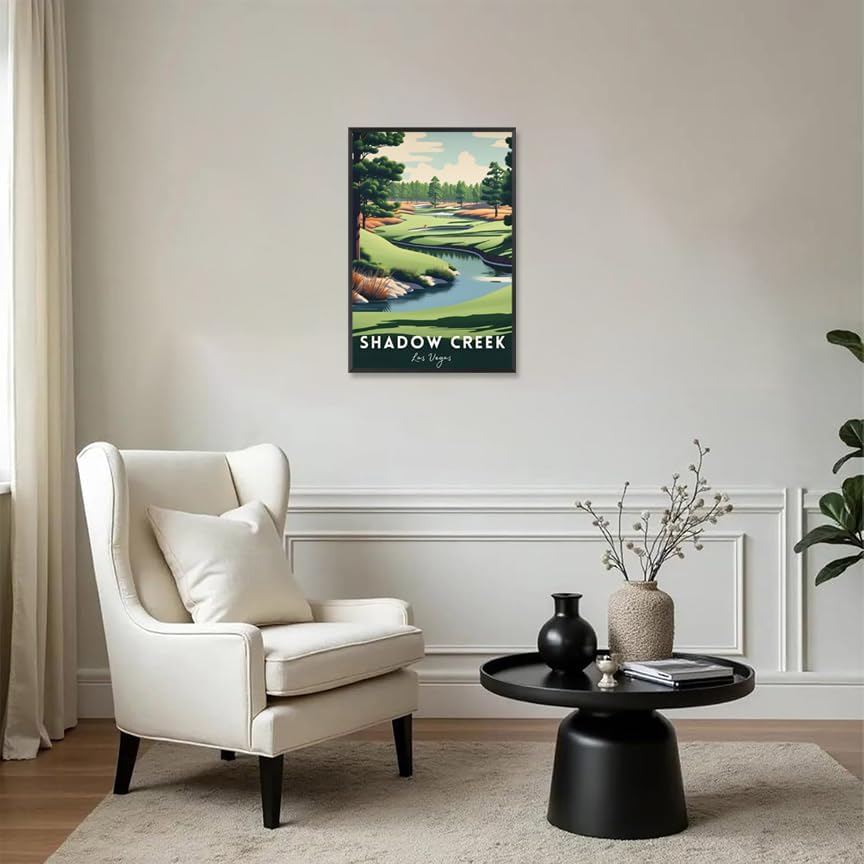 Retro Golf Course Poster Shadow Creek Court Travel Canvas Wall Art Golf Sports Lover Pictures Prints Painting For Living Room Bedroom Office Wall Decor 16x24in Wframed