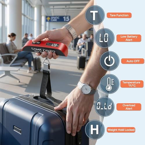travel inspira Luggage Scale, Portable Digital Hanging Baggage Scale for Travel, Suitcase Weight Scale with Rubber Paint, ...