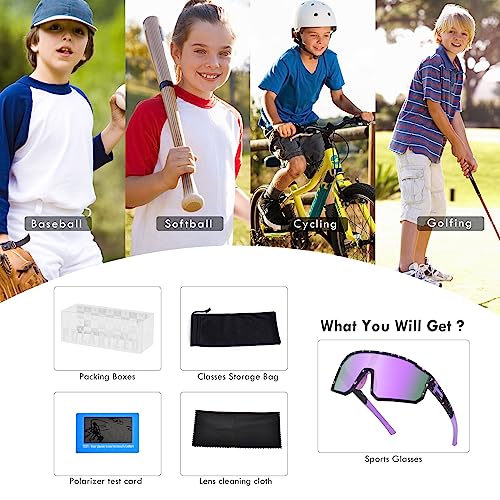 MVPTGRS Youth Baseball Sunglasses for Boys Girls Age 8-14 TR90 Frame Kids Sport Sunglasses for Softball Cycling Baseball Golf