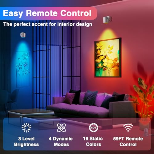 URTOM 6W RGBW Uplighting Indoor Color Changing Up Lights Indoor with Remote Dimmable LED Spot Lights for Home Aluminum Acc...