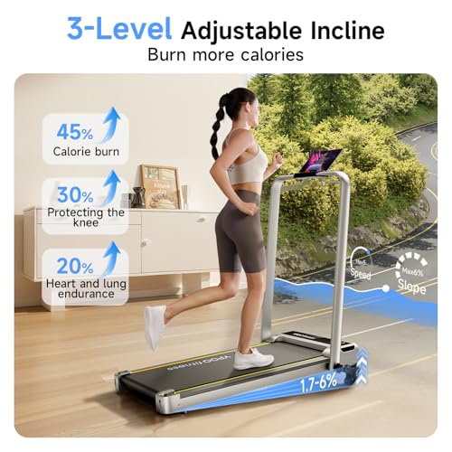 YPOO Walking Pad with Handles, Walking Pad Treadmill with Incline, 3 in 1 Foldable Treadmills for Home Office, Portable Un...