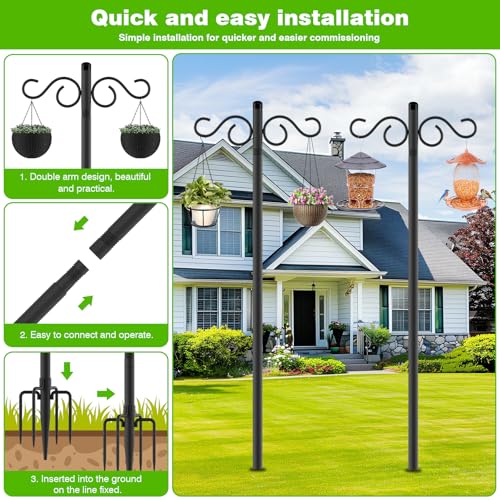 RCUICA Double Shepherds Hooks for Outdoor,2 Pack 90 Inch Bird Feeder Pole with 5 Prongs Base,Heavy Duty Shepherds Hook,Sui...