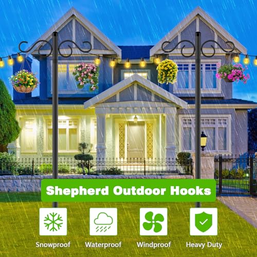 RCUICA Double Shepherds Hooks for Outdoor,2 Pack 90 Inch Bird Feeder Pole with 5 Prongs Base,Heavy Duty Shepherds Hook,Sui...