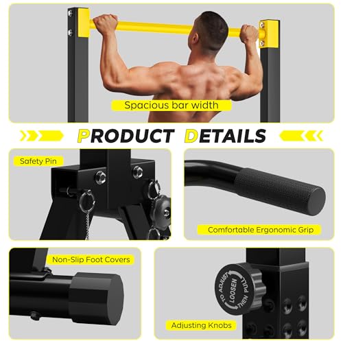 SogesHome Power Tower Dip Station Pull Up Bar for Home Gym, Adjustable & Foldable Multifunction Fitness Workout Station wi...