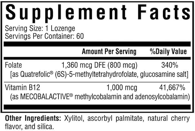 Seeking Health Methyl B12 with L-Methylfolate - MTHFR Support Supplement - Methylation Support Supplement - Lozenges to Support Brain Health & Energy - 60 Lozenges