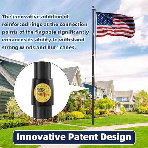 IIOPE 25FT Heavy Duty Flag Pole,14-Gauge Aluminum,Resist Strong Wind Reinforcement Ring Patent,Sectional Black Residential...