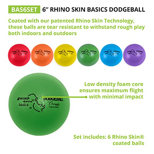 Champion Sports Rhino Skin Dodgeball Set – 6 Soft Foam Dodgeballs with Tear-Resistant Coating, Grip Surface, Low Bounce, M...
