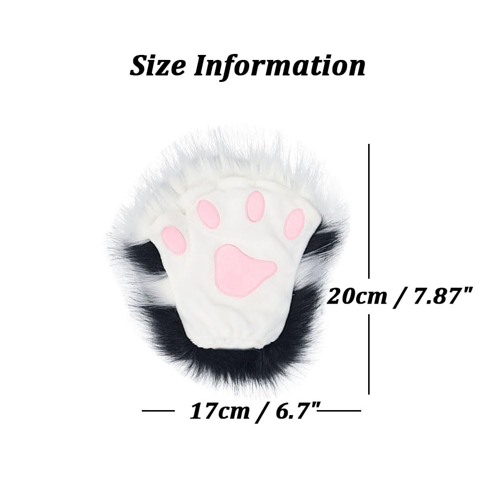 ILUFAM Faux Fur Wolf Cat Paw Gloves Furry Cosplay Bear Paw Gloves Halloween Fancy Party Costume Accessories (Black)