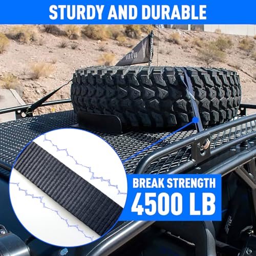 AddSafety Y Strap for Spare Tire,3 Ratchet Straps Tie Down, Heavy Duty Spare Tire Strap for UTV,Roof Rack Spare Tire Moun...