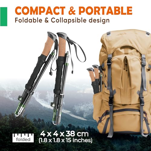 TREKOLOGY Trek-Z Cork Grip Trekking Poles – Lightweight Folding Hiking Poles, Adjustable Height, Compact Travel Design, Ai...
