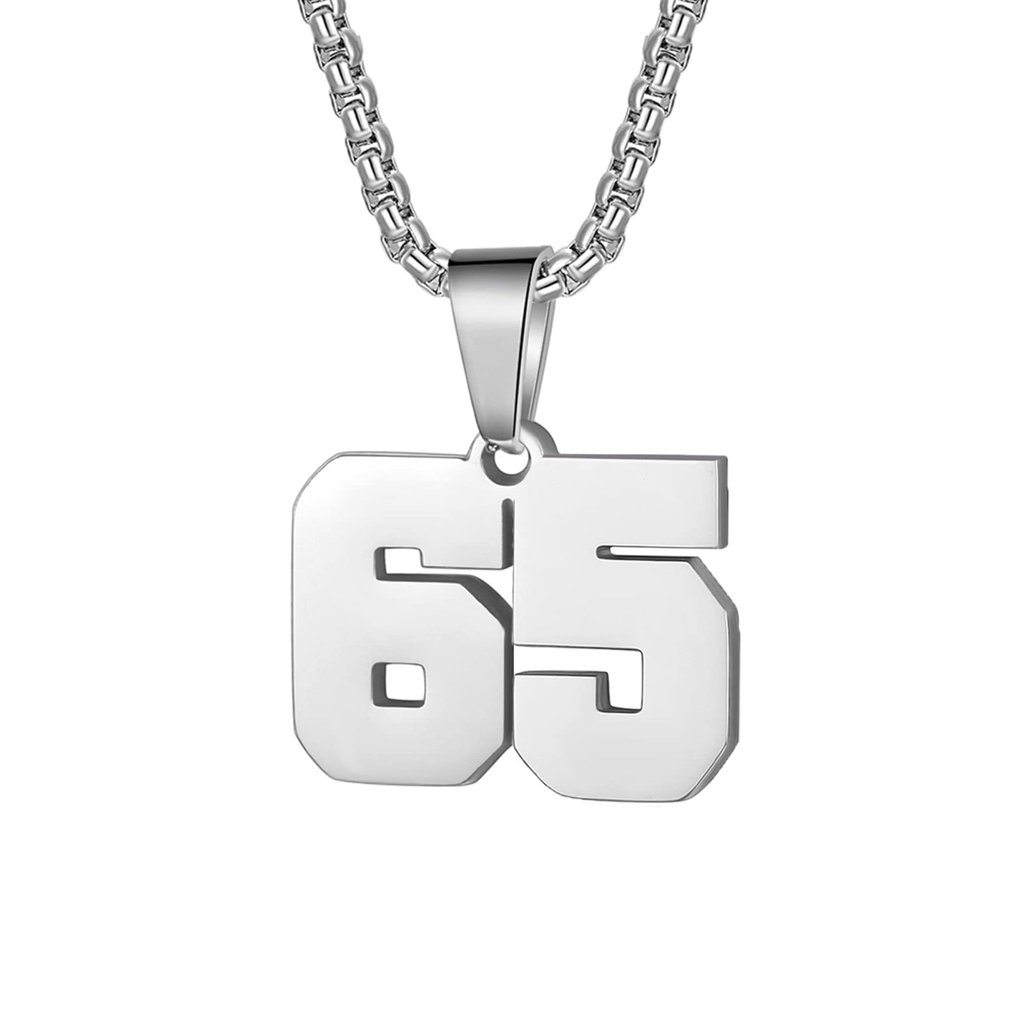 Number Necklaces Personalized Necklaces Silver Initial Number Pendant Stainless Steel Chain Movement Necklaces for Men Women (65