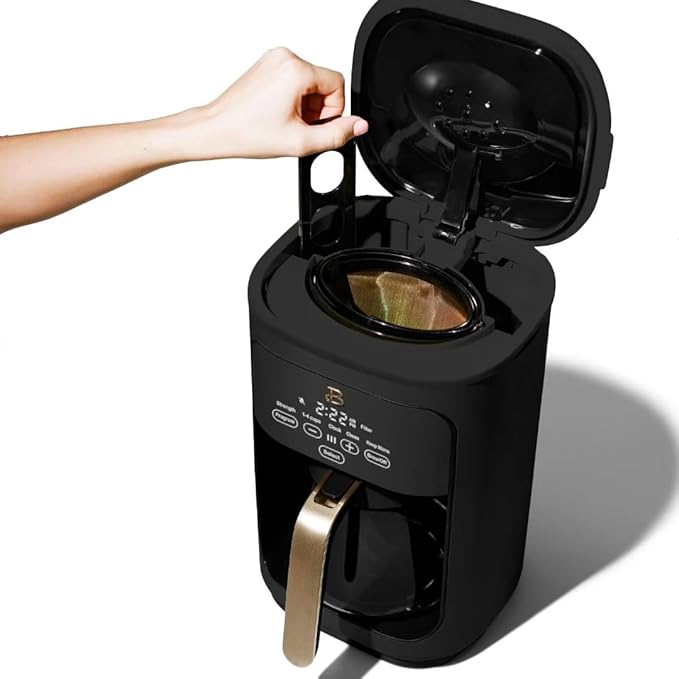 Beautiful by Drew Barrymore 14 Cup Programmable Drip Coffee Maker, Touch-Activated Display, Fast 14-Min Brew, Bold Strength, Keep Warm 4hrs (Black)