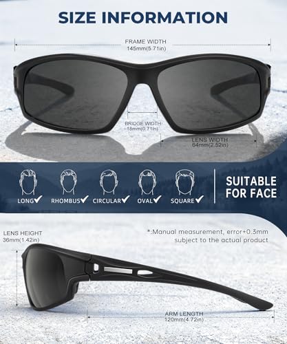 QALLY Polarized-Sunglasses-Men Sports Mens-Sunglasses: Sun-Glasses with UV Protection for Fishing Driving Running Cycling