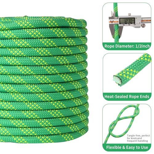 Arborist Rope Tree Climbing Rope 1/2 Inch 48 Strands Bull Rope for Construction Climbing Swing Sailing