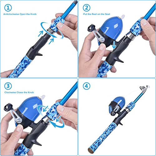 CODEK Kids Fishing Pole Set with Full Starter Kits 2 Set Portable Telescopic Fishing Rod and Spincast Reel Cambos with a F...
