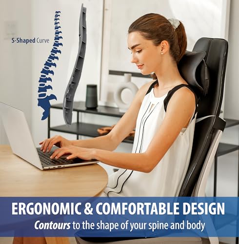Zyllion Shiatsu Neck and Back Massager with Heat for Chair - 3D Electric Full Body Kneading Deep Tissue Massage Pad with S...