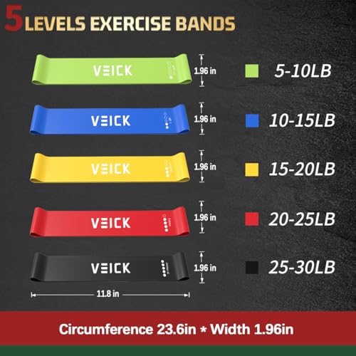 VEICK Resistance Loop Exercise Bands, Elastic Workout Bands for Men Women, Set of 5 Different Resistance Levels Stretch Ba...