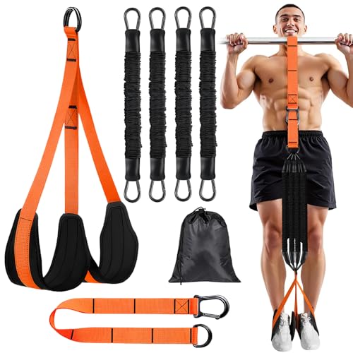 Janhemei Pull Up Assistance Bands 65-260lbs, 4 Heavy Duty Pull Up Resistance Bands with Fabric Feet/Knee Rest for Pull Up ...