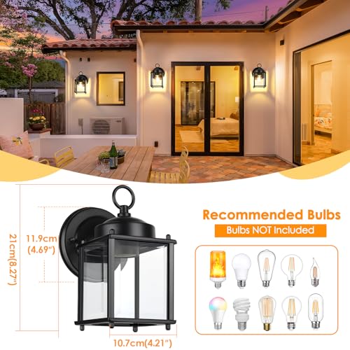 MATAMEYE Outdoor Wall Lantern, Exterior Waterproof Wall Sconce Light Fixtures, Black Front Door Wall Lighting with Clear B...