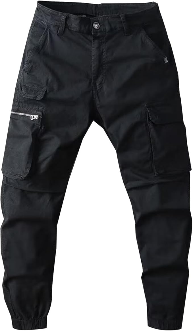 Mens Relaxed Fit Cargo Pants Comfortable Workout Stretch Tactical Pants Zipper Pocket Lightweight Straight Leg Baggy Trousers