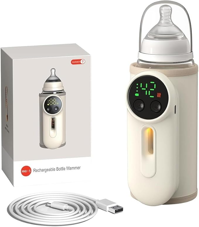 Portable 8000mAh Baby Bottle Warmer Bag with USB Charging and Vacuum Insulation, Milk Heating for Travel and Outdoor Feeding, Compatible with Standard and Wide Neck Bottles, Beige