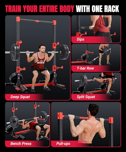 YOLEO Smith Machine & Squat Rack Combo, Multi-Functional Power Racks with Adjustable Width & Pull-Up Bar, Cable Crossover ...