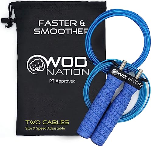 WOD Nation Attack Speed Jump Rope : Adjustable Jumping Ropes : Unique Two Cable Skipping Workout System : One Thick and On...