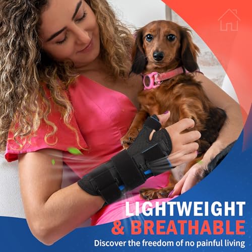 FEATOL Carpal Tunnel Wrist Brace Night Support, Thumb Spica Splint Right Hand for De Quervains Tenosynovitis, Tendonitis, ...