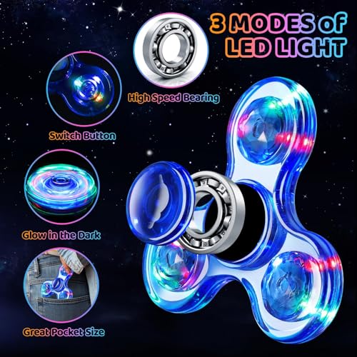 Fidget Spinner 2 Pack, Light up Sensory Fidget Toys Adults Kids 4-8-12 with Autism ADHD, Valentines Day Gifts for Kids Glo...