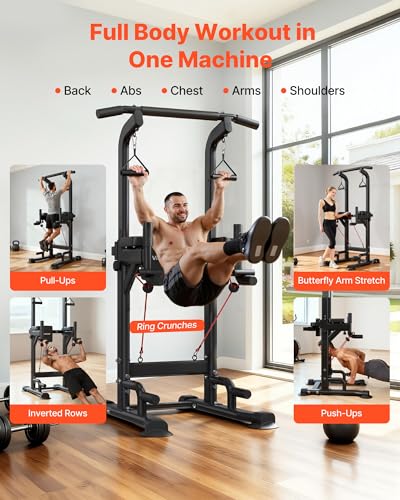 VEVOR Pull Up Bar, 330 LBS Power Tower Dip Station, Workout Dip Station with H-Shaped Stable Base & Back Pad, Adjustable 1...