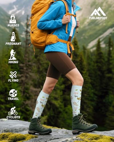 6 Pairs Compression Socks for Women & Men 15-20mmHg Graduated Support Knee High Socks for Nurses, Travel, Athletic