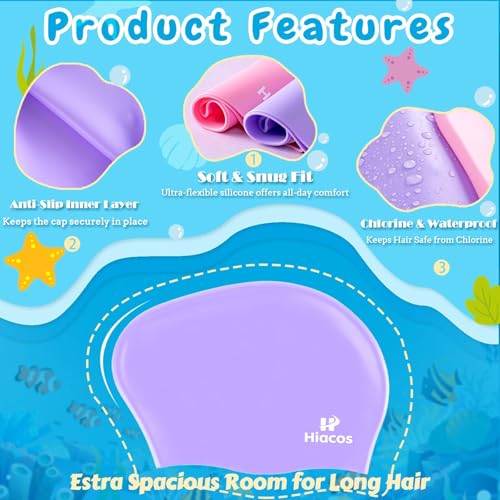 Kids Swim Cap for Girls Boys, 2 Size Silicone Swimming Cap for Long Hair, Waterproof Swim Hats for Toddlers Children Teens...