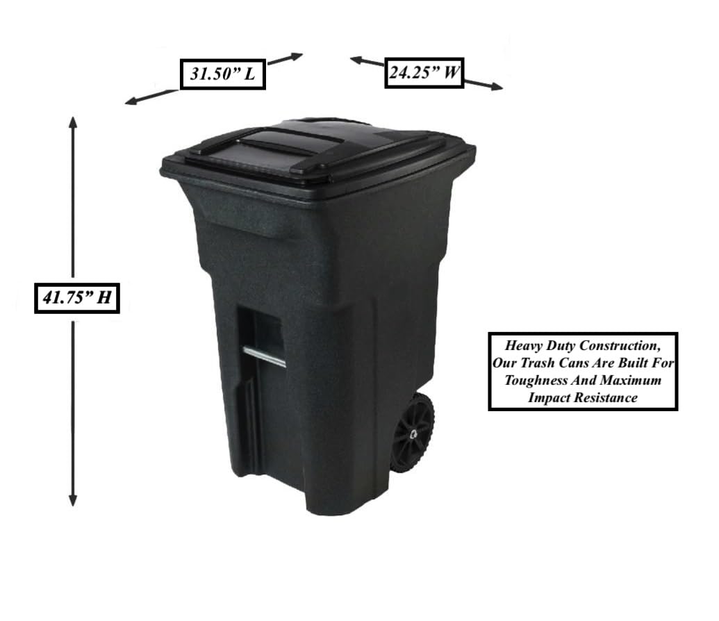 64 Gallon Garbage Cans Trash Cans 2 Rugged Wheels Ergonomic Handle and Lid Heavy Duty Construction Built for Toughness and Maximum Impact Resistance Perfect for Both Indoor Or Outdoor Use