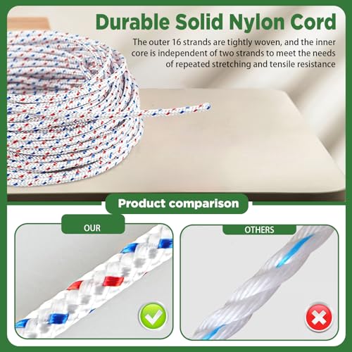 SSFOLPFEE High Strength Recoil Start Rope Replacement for Chainsaws, Lawn Mowers, Gas or Diesel Engines - 50 feet with 2 U...