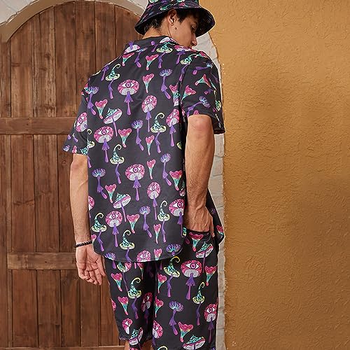 ifamawlea Men's 2 Piece Outfits Tropical Leaves Hawaiian Shirt and Shorts