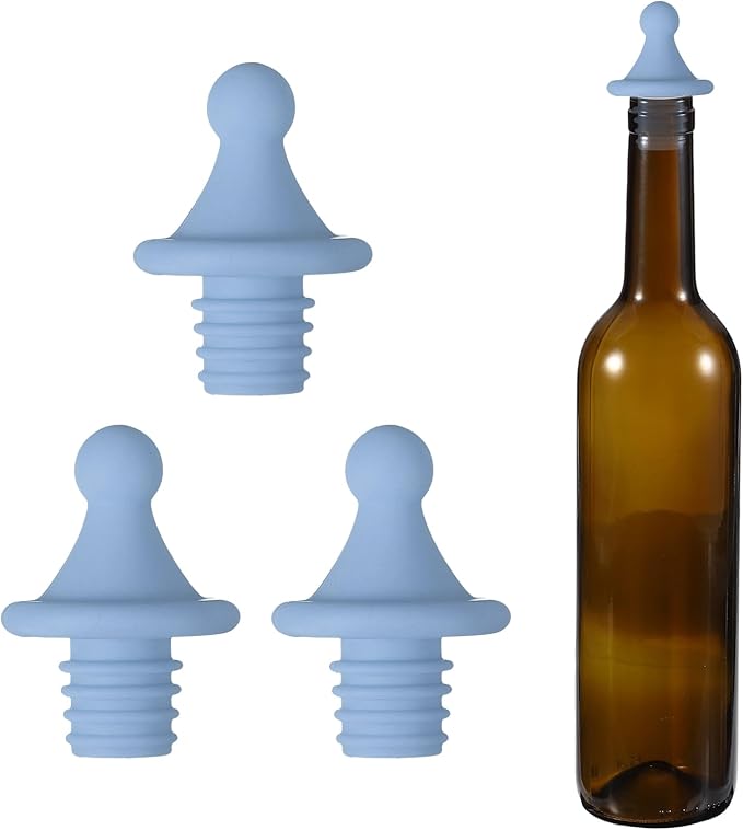 uxcell 3 Pcs Silicone Roof Shape Wine Stopper, Reusable Wine Stoppers Airtight Leak-proof Bottle Plug Liquor Saver with Beer Beverage Bottle Stopper for Bar Holiday Party, Light Blue