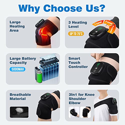MOAJAZA Cordless Knee Heating Pad with Vibration, FSA or HSA Eligible, Heated Knee Brace Wrap, Heating Pad for Shoulder El...