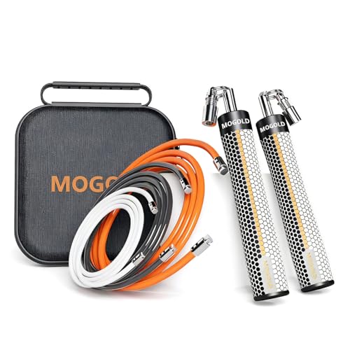 Mogold Weighted Jump Rope for Men Women -Interchangeable 1/5lb 1/4lb 1/2lb Heavy jump ropes - 360 Degree Spin - Length Adj...