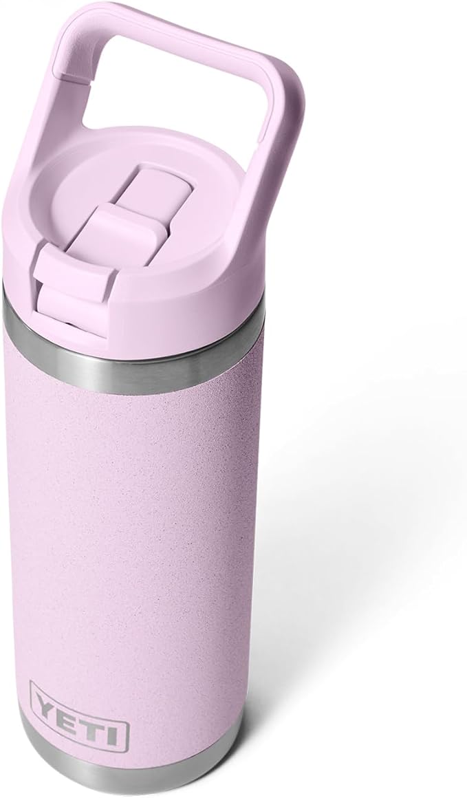 YETI Rambler 18 oz Bottle, Vacuum Insulated, Stainless Steel with Straw Cap, Cherry Blossom